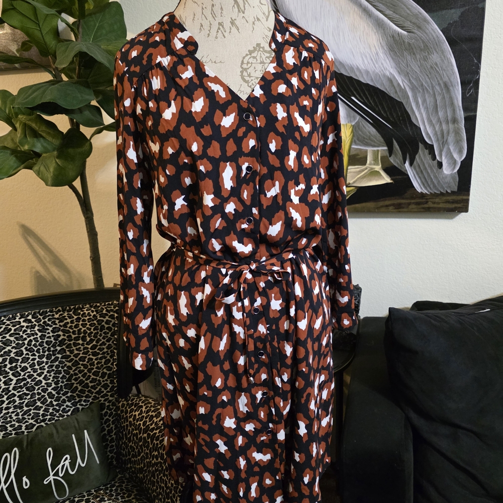 41 Hawthorn Long Sleeve Animal Print Tie Waist Mini Dress